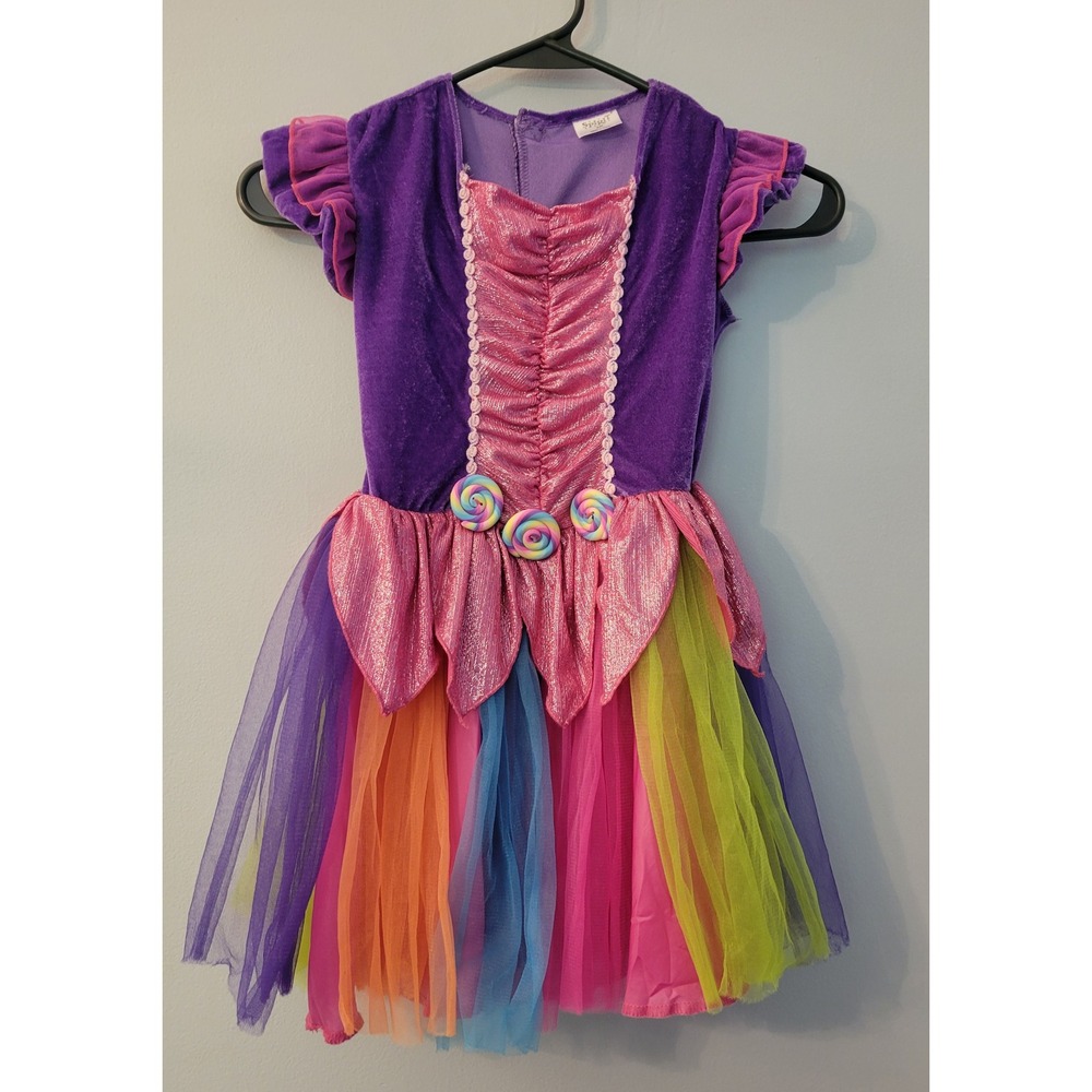 Spirit Halloween Rainbow Fairy Costume Dress Girls 5-6T Purple Lollipop Candy